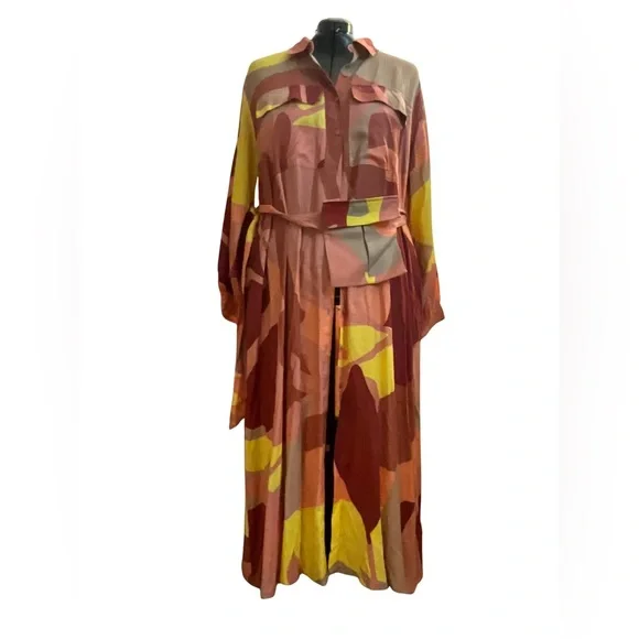 The Drop x Takkunda Abstract Print Maxi Shirt Dress NWT Belted TENCEL Resort 70s - Picture 4 of 10